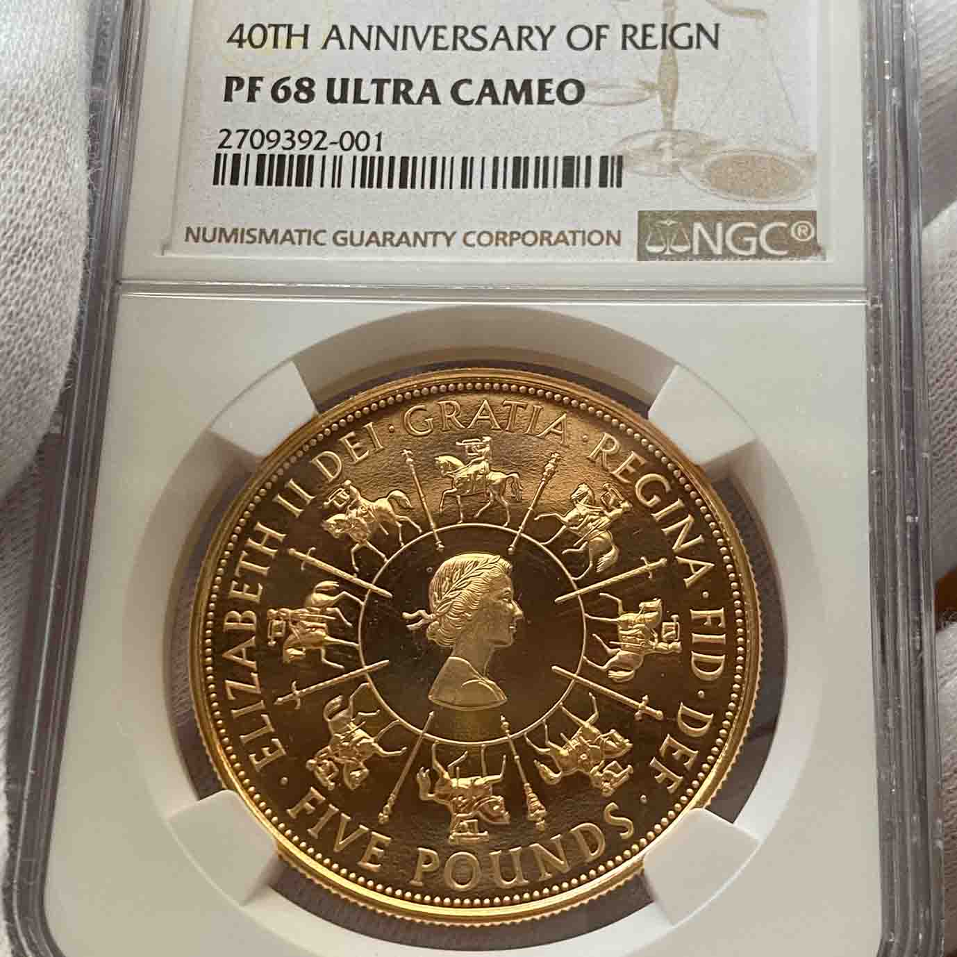 イギリス 1993年 エリザベス女王 戴冠40周年記念 5ポンド金貨 PF68 